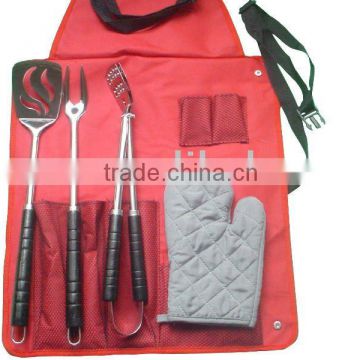 5 pcs plastic handle bbq tool set with gloves