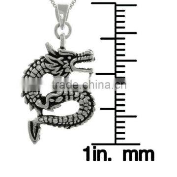 Vintage 925 Sterling Silver Asian Dragon Shaped Pendant Necklace Pendant photo-2