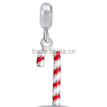 New Year Festival Gift Jewelry Candy Cane Dangle Charm 925 silver candy cane dangle charm bead for christmas gift