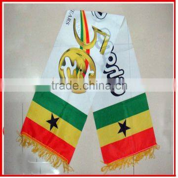 wholesale fans scaf,145*17cm long design scarf,custom Ghana flag scarf