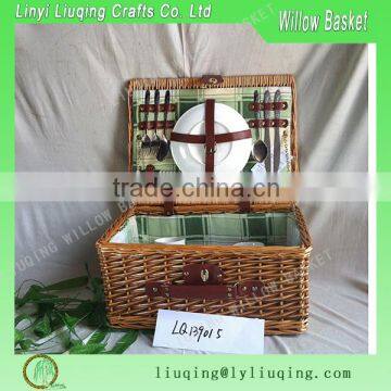 Inexpensive Willow Picnic Basket With Full Cutlery And Toothpicks