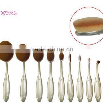 oval 10pcs toothbrush style foundation brushes set with silver handle