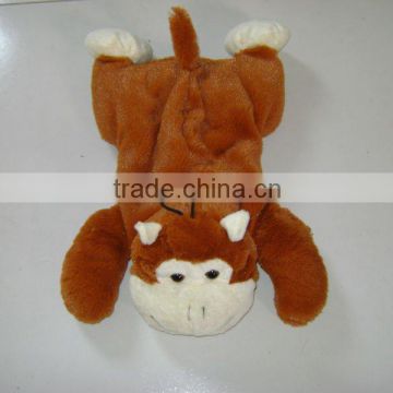 cheap promotional brown monkey soft plush animal shaped hot water bottle cover for 1000ml