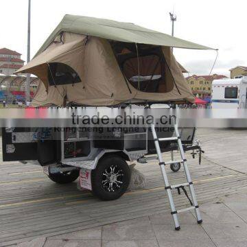 hottest top tent single lady camper trailer with off road suspension , SS kitchen