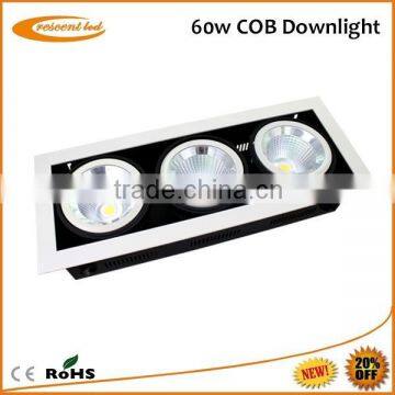 White frame 3x20w cob recessed led grille downlight