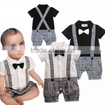 Infant Boy Rompers With Bow-tie Baby One Piece Romper Kids Climb Clothes Toddler Plaid Jumpsuits RR40319-1