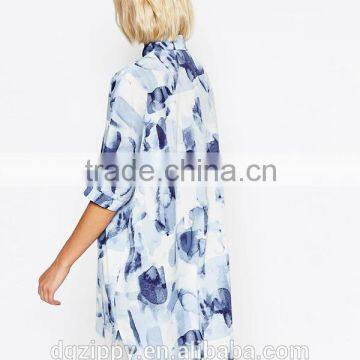 Blue Oversized Print New Model Woman Blouse 2015 photo-3