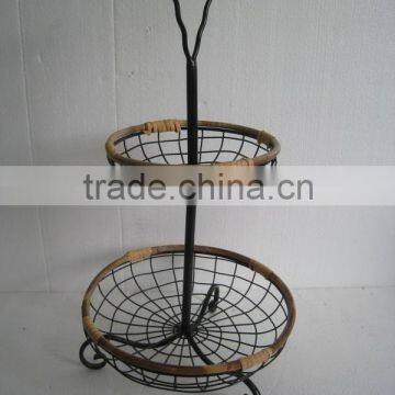 popular shabby chic anti black metal garden outdoor 2-tier fruit basket