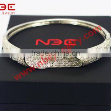 2015 Micro pave cubic zirconia silver bangle jewelry,fashion brand designer silver bangle