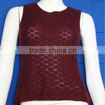 wholesale fashion customize sleeveless design of hand made sweaters girl cutout hand knitted sweater