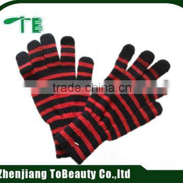 woman long striped knitted glove