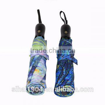 Abstract Carving Printed Easy Auto Windproof Open and Close 3 Folding Umbrella photo-6
