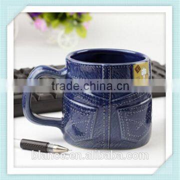 ceramic jeans design beer mug for cowboy