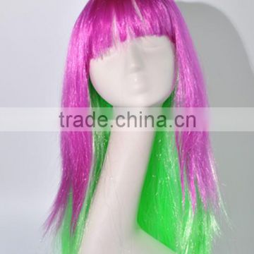 Wholesale Cheap Funny Pink and Green color wig with bangs synthetic wig N240