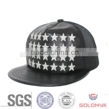 Black Leather Mesh Snapback Hat