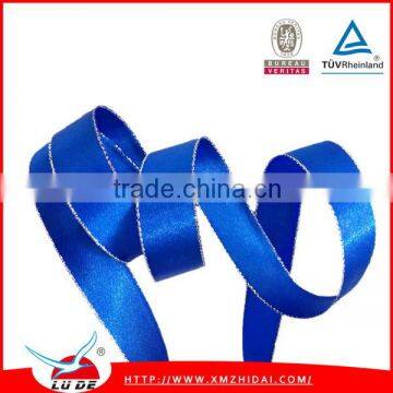 Wholesale Blue Color Satin Ribbon With Sliver Edge photo-1