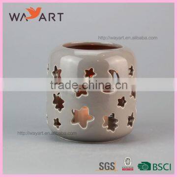 Lovely Light Grey and Red Hollow Out Design Ceramic Jar Candle
