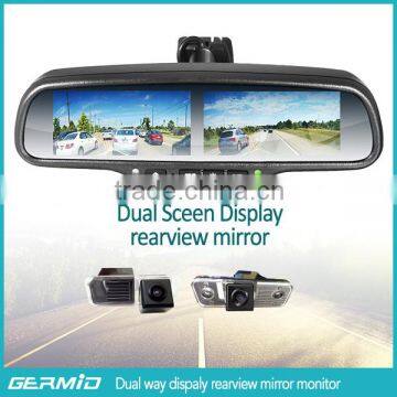Dual 4.3inch tft lcd rear view mirror auto brightness monitor four back up camera input