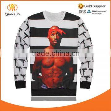 New Men's Long-sleeve Pullover Stars Portrait Tupac Print T-shirt Hoodies Hip Hop