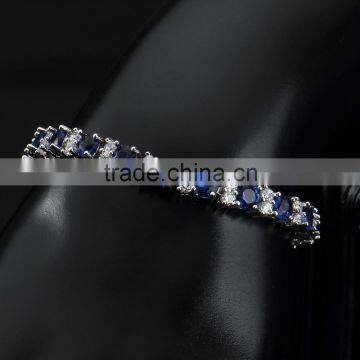 Wholesale Jewelry Sapphire Gemstone Tennis Bracelet in White Gold Plated photo-5