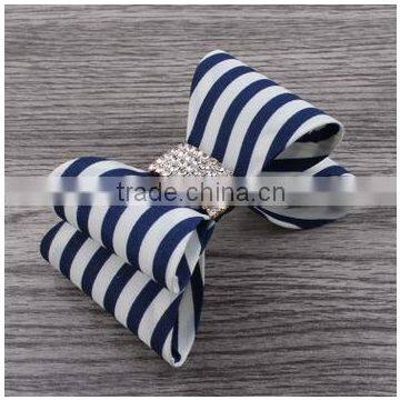 High Quality Stripe Satin Bowknots Rhinestone Center Designer Baby Headbands photo-4