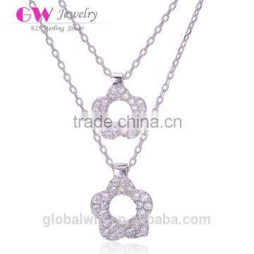 Silver Zircon Flower Necklace Pendant Chain Necklace For Party