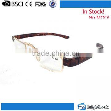 No MOQ in stock free sample metal frame foldable reading glasses with PU case