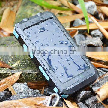 2016 New IP68 waterproof solar power bank charger 10000mah with dual led lamp and compass