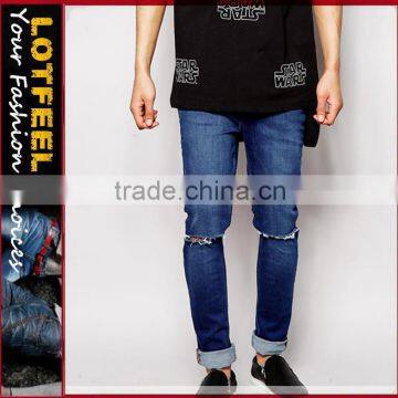 High quality Rpped jeans men with Rip Knee Distressed denim man jeans pant men sexy denim jeans pants(LOTA027)