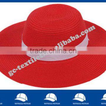 wide brim red paper straw hat