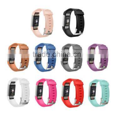 Silicone band For Fitbit charge 2 Band charge2 heart rate smart bracelet strap stainless steel buckle