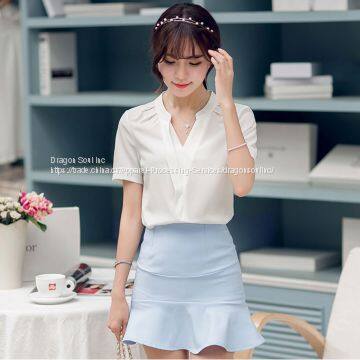 Women's Elegant Slim Casual Short Sleeve Shirts Blouses