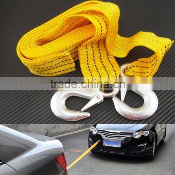H50048 3 Tons Heavy Duty 12ft Road Emergency Trailer Rope Tow Line Strap 2 Hooks Yellow photo-3