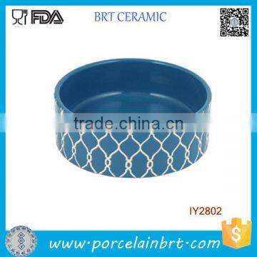 Custom Patter Stripe Embossed Rim Deep Ceramic Pet Bowl