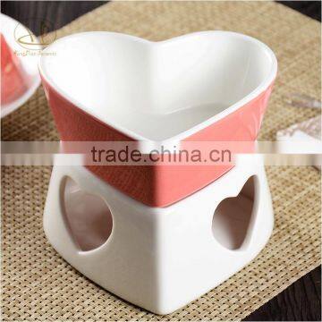 fondue shape heart set ,ceramic fondue pot at heart shape with fork, cheese chocolate fondue set