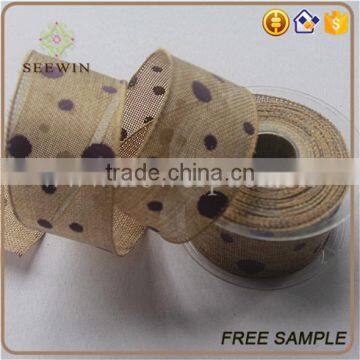 Cheap Wholesale Dot Polyester Linen Fabric for Gift Ribbon photo-2