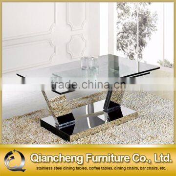 Glass Adjustable Coffee Table With Rose Golden Stainless Steel photo-6