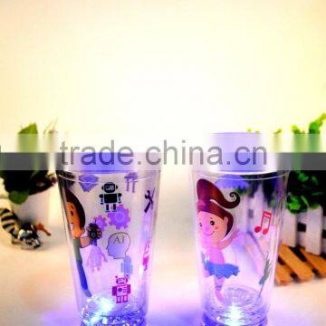 16OZ LED light double Wall BPA free plastic tumbler with straw