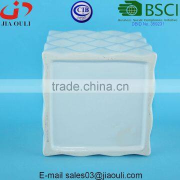 Home and Garden Decorations Dimple Design Glazed Pot Plant White Square Ceramic photo-6