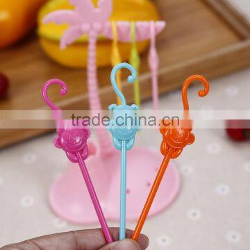 Factory Best Price ABS Colorful Disposable Top Quality Animal Mokey Shape Plastic Fruit Fork photo-3