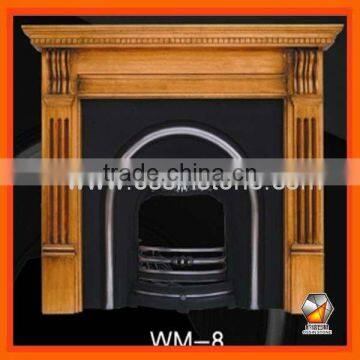 Hand craving nature pine wood fireplace mantel