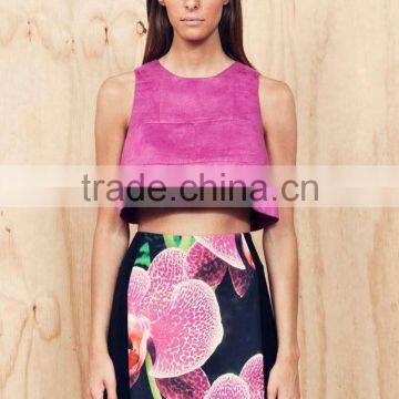 Runway Raspberry Patchwork Geometric Suede Trendy Crop Top