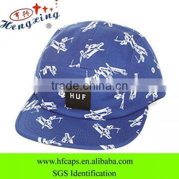 Blue flat brim floral custom print 5 panel mens caps