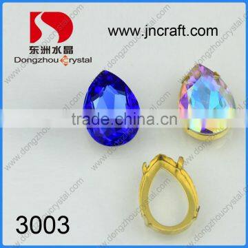 DZ-3003 Teardrop Clear 18x25mm Crystal Metal Setting Sew On Rhinestones photo-4
