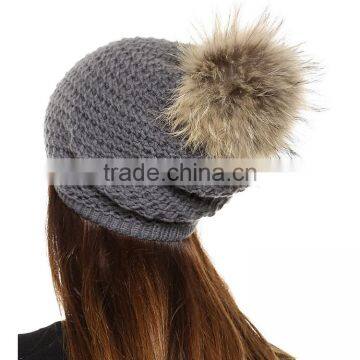 HAODUOYI Winter Knit Fur Ball Decorated Hat Warm Caps for Wholesale photo-3