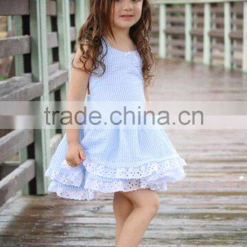 2017 New arrival Baby Clothes wholesale Hot sale cotton cheap clothing Children's Boutique sleeveless summer blue color dress