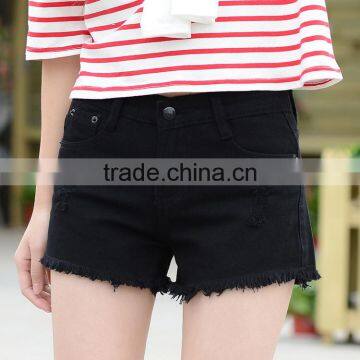 Hot sell Summer black elegant burrs denim women shorts