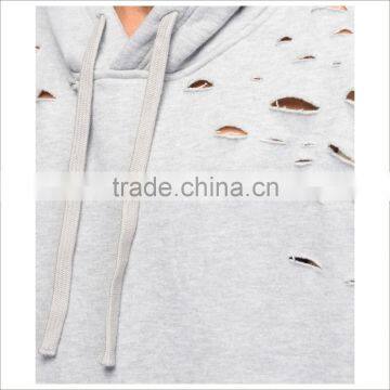 Guangzhou Factory Custom Wholesale Ripped Hole Grey Wash Hoodie photo-3
