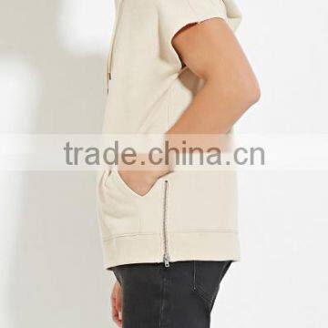 Hotsale Design Cotton Fleece Pocket Zip Plain Solid Color Pullover Short Sleeve Plain Hoodies Wholesale Made in China photo-3