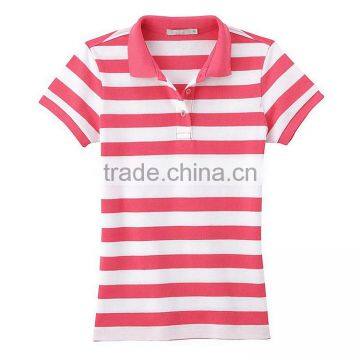 Bulk Yarn Dyed Strip Women Brand Latest Design Two Color Polo Shirt photo-3